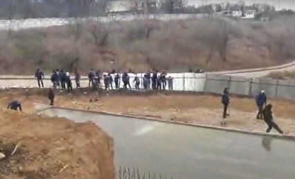 На даче Ковалевского активисты сломали забор застройщику бывшего детского лагеря (видео)